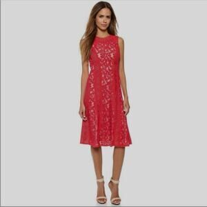 BCBGmaxazria Avril red berry lace sleeveless fit & flare midi dress 4